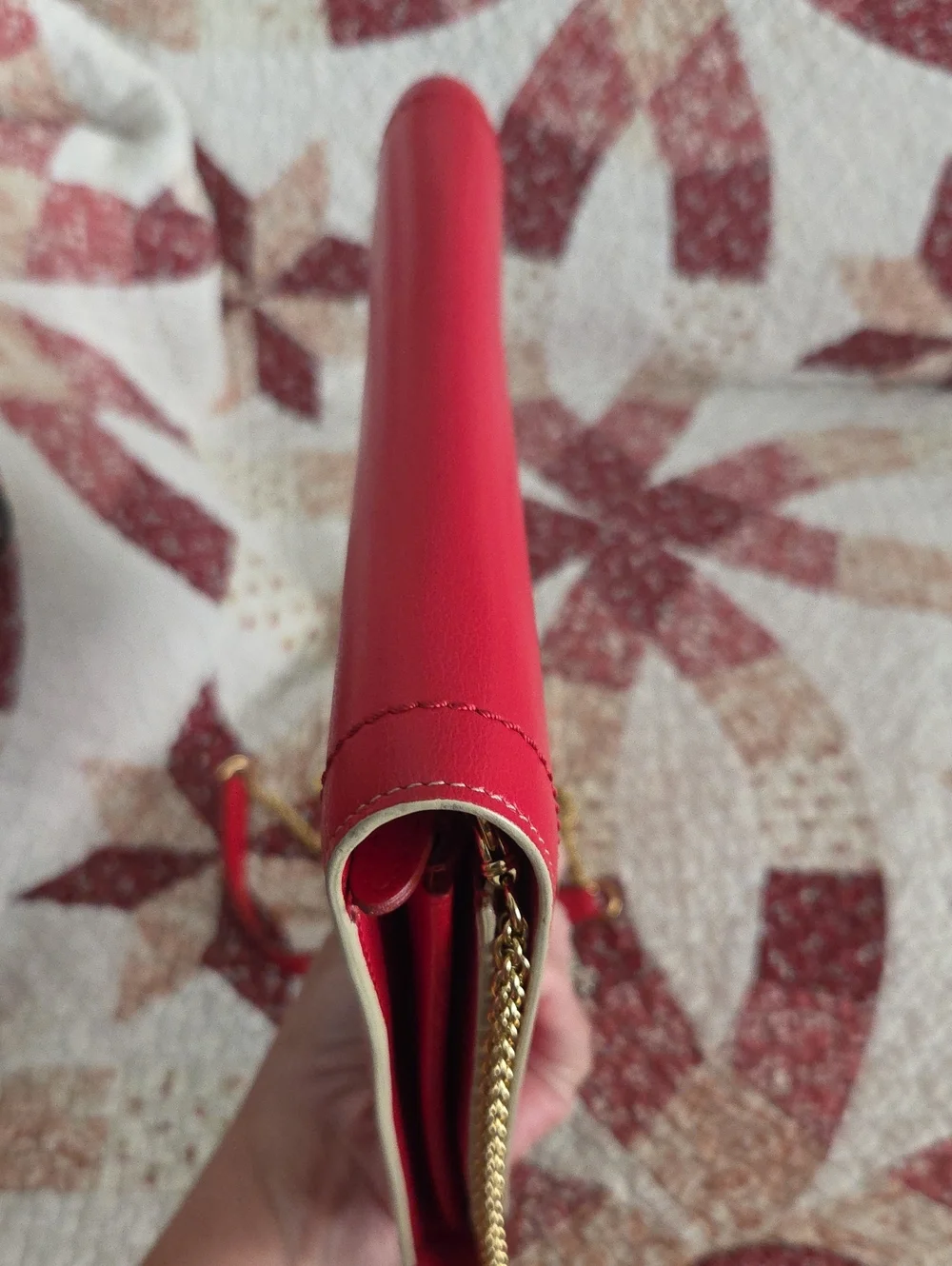 Marc Jacobs Red Leather Crossbody Bag Clutch Wallet with Removable Gold Chain